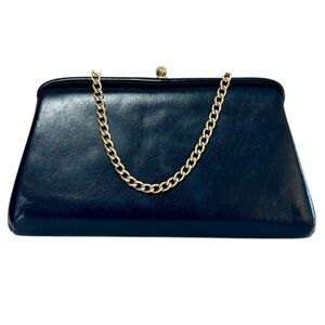 Elegant Black Leather Clutch with Gold Chain